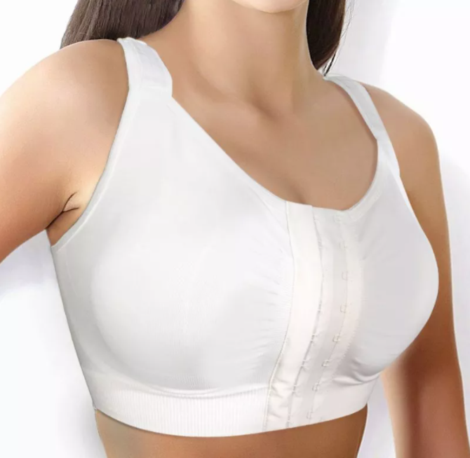 Women Post Surgery Front Fastening Sports Bra With Wide Back  Support-white-csn